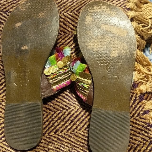 Anthropologie Z&L boho coin embellished fringe style leather flip flops size 39 - Picture 3 of 16